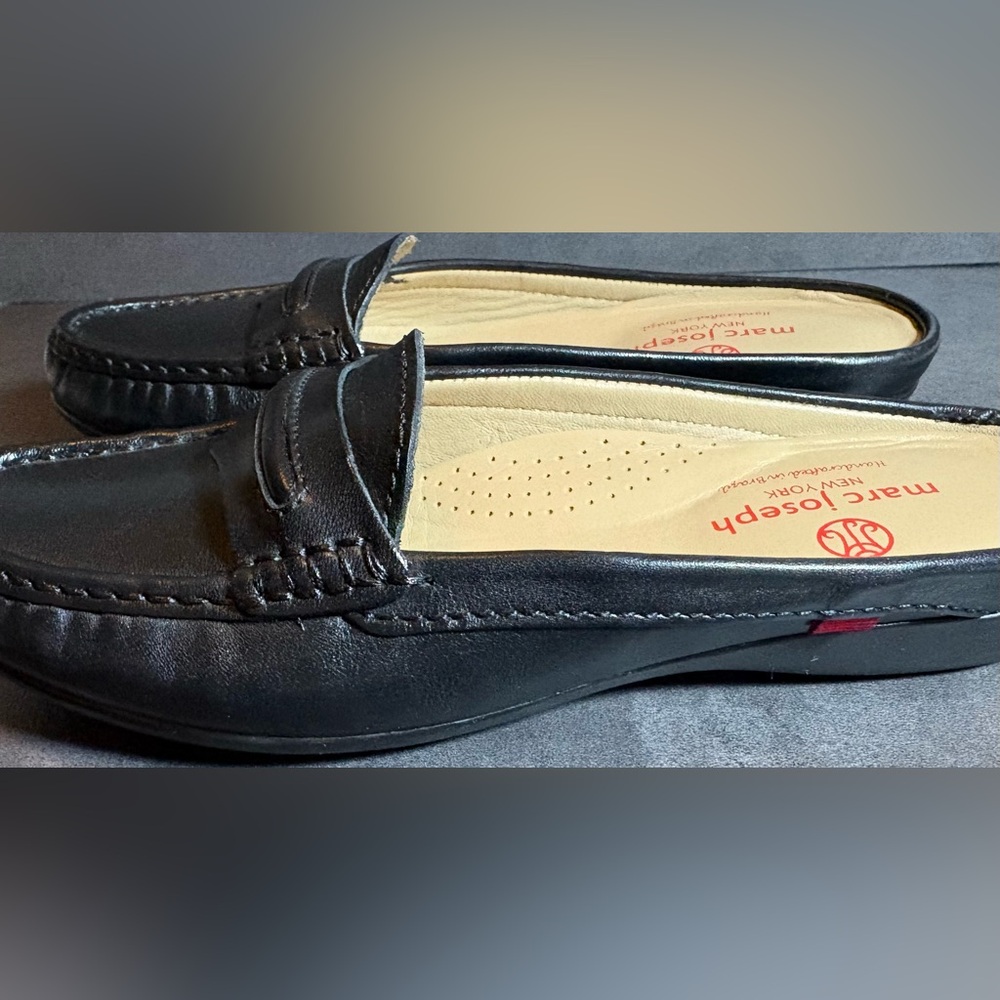 Marc Joseph Black Leather Penny Mules with Cream Insole - Picture 5 of 12